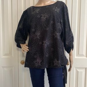 Distinctly Different Womens Size 20 Black Glitter Star Blouse with Side Tie